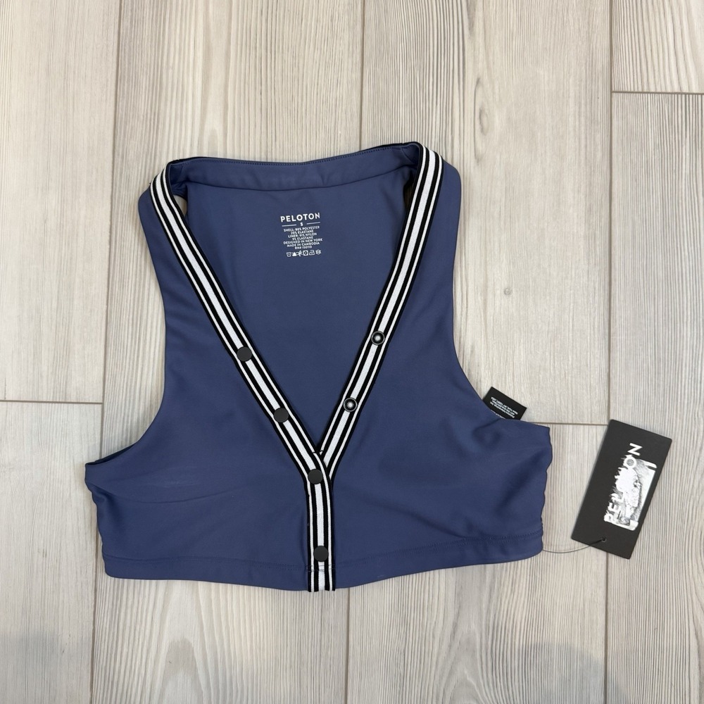 NWT Peloton X Robin Arzon Small Merit V-Neck‎ Button Henley Bra Indigo Blue